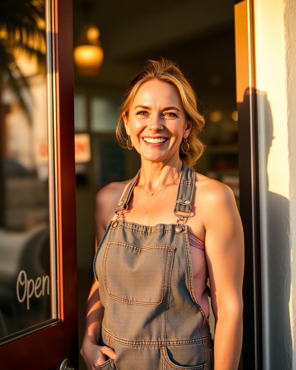 Small business owner smiling at the doorway of her South Florida storefront